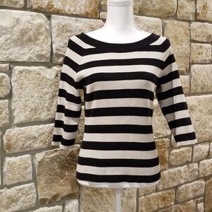 (RELATIVITY) women's ribbed sweater black tan size large graphic stripe